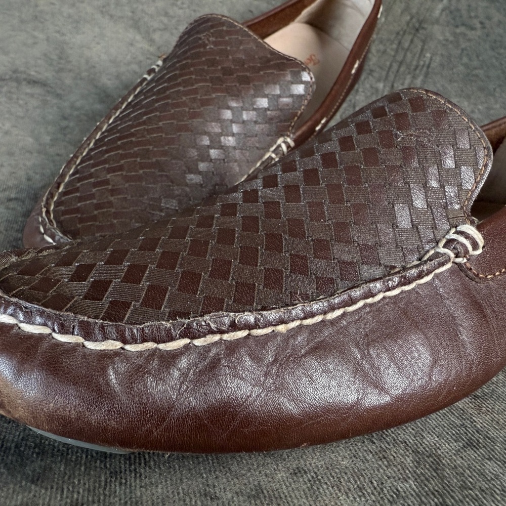 Tommy Bahama Dark Brown Woven Leather Slip-On Loafers